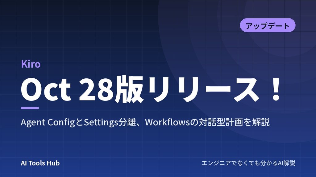 【Kiro】Oct 28版リリース！Agent ConfigとSettings分離、Workflowsの対話型計画を解説